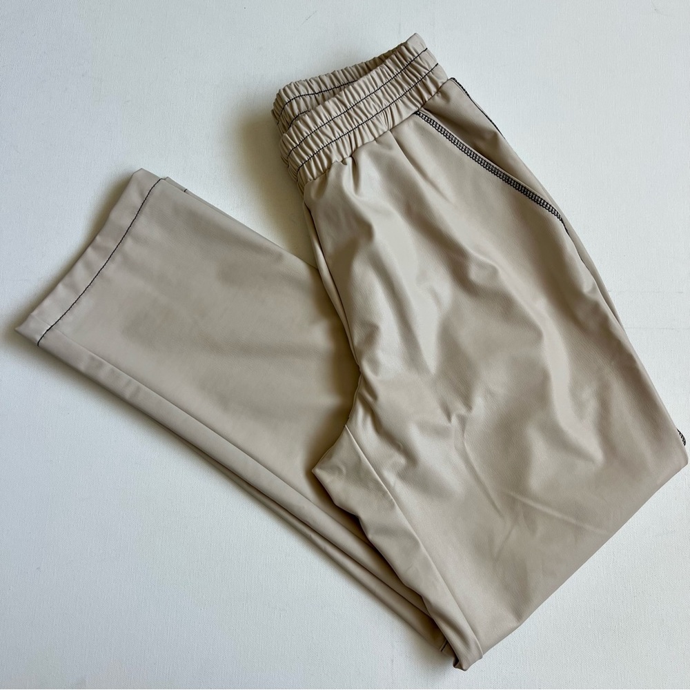 LNA Faux-Leather Contrast-Seam Pants